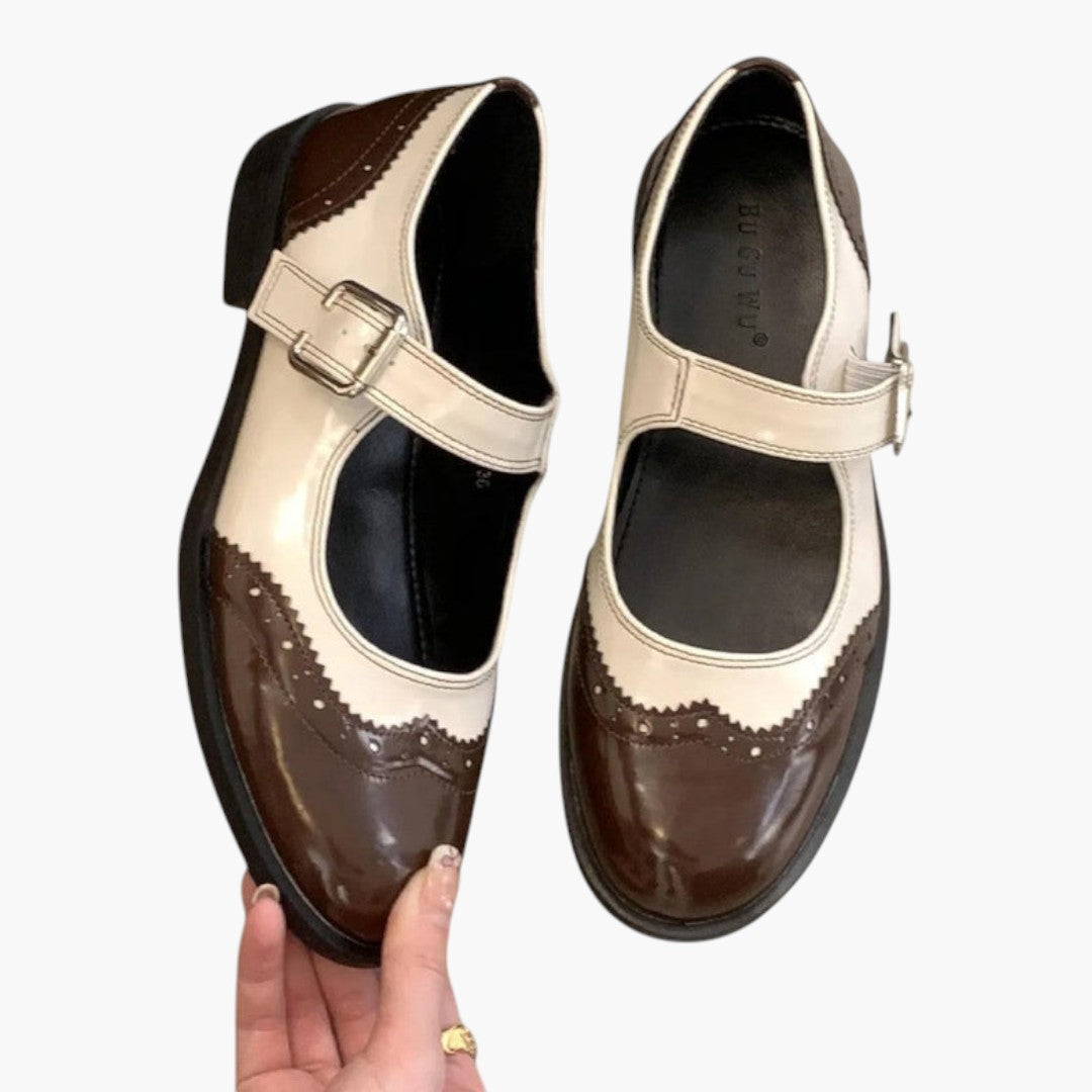 Women's Mary Jane Shoes with Strap and Brogue Low Heel