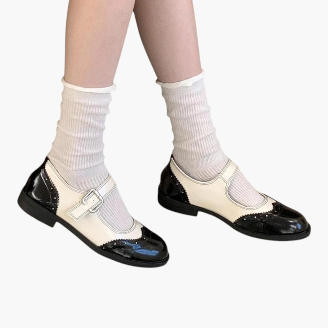 Women's Mary Jane Shoes with Strap and Brogue Low Heel