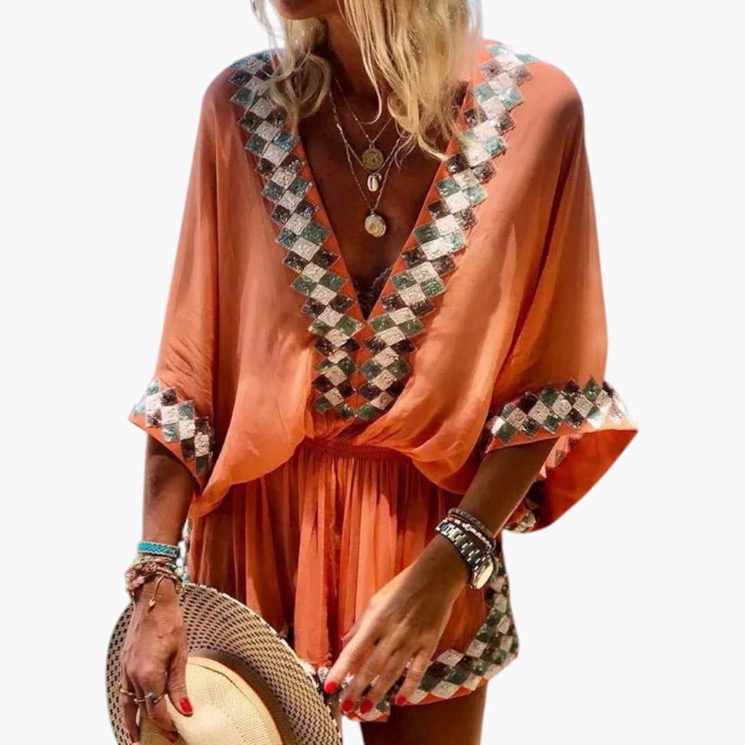 Women's Jumpsuit with V-Neck and Wide Sleeves