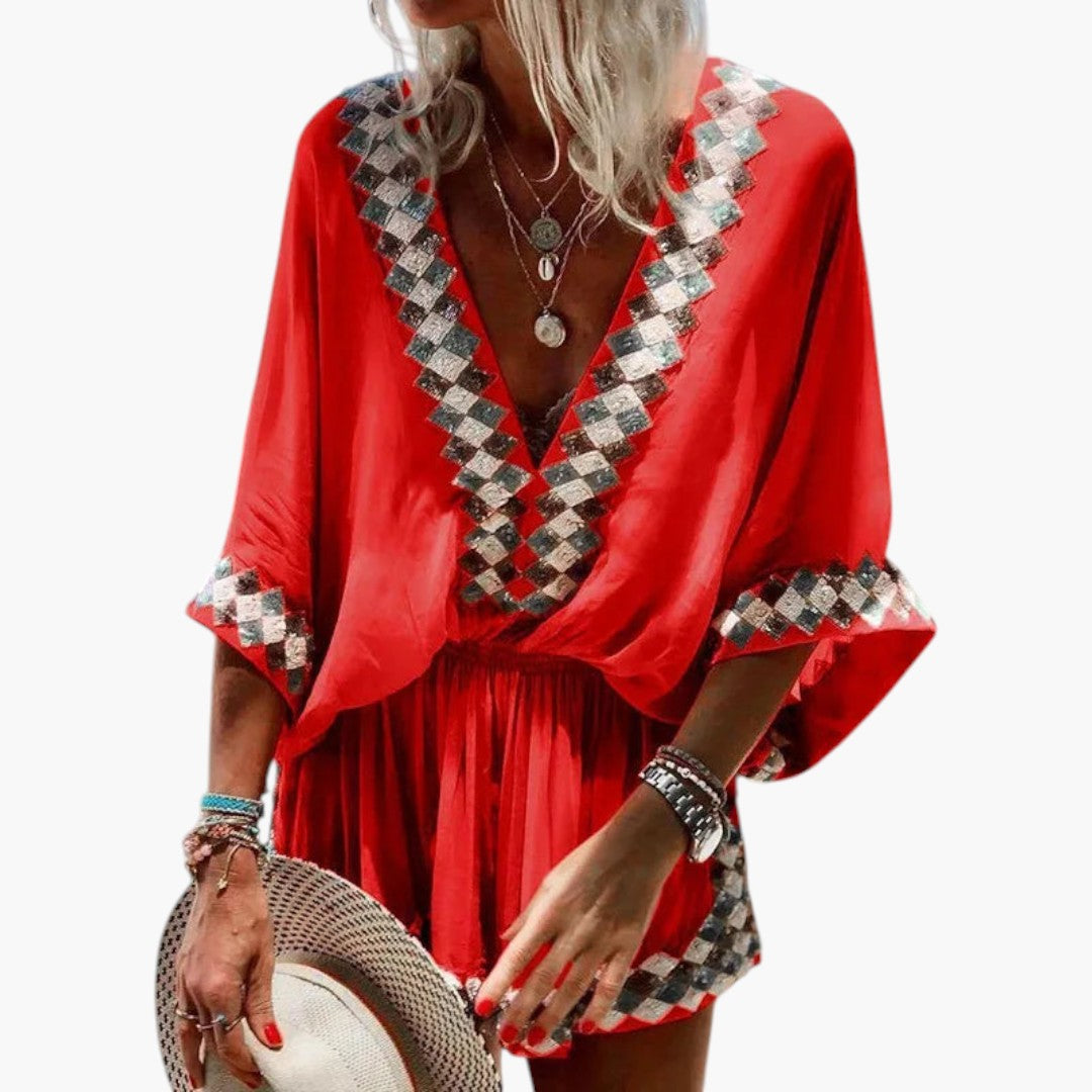 Women's Jumpsuit with V-Neck and Wide Sleeves