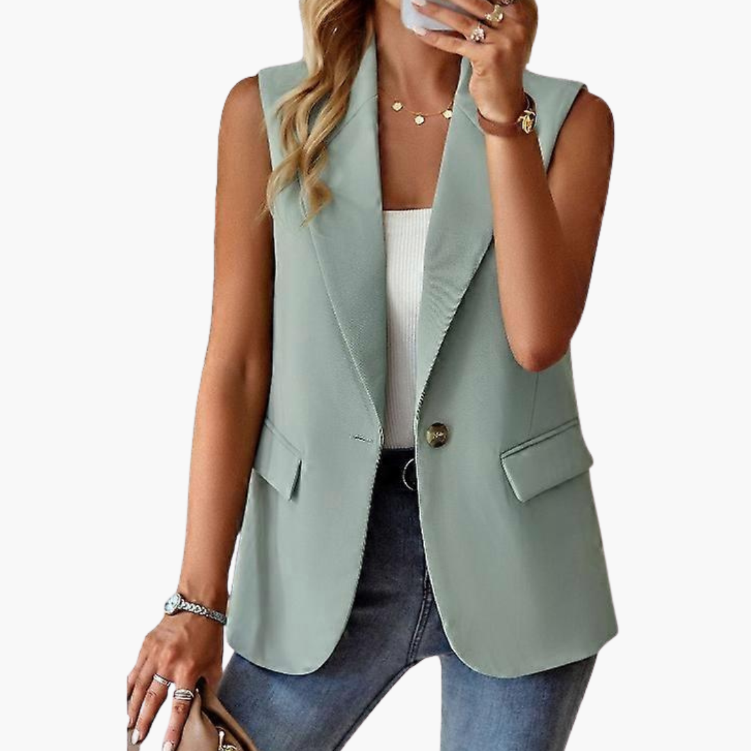 Blazer chaleco para mujer con solapa y cierre de botón