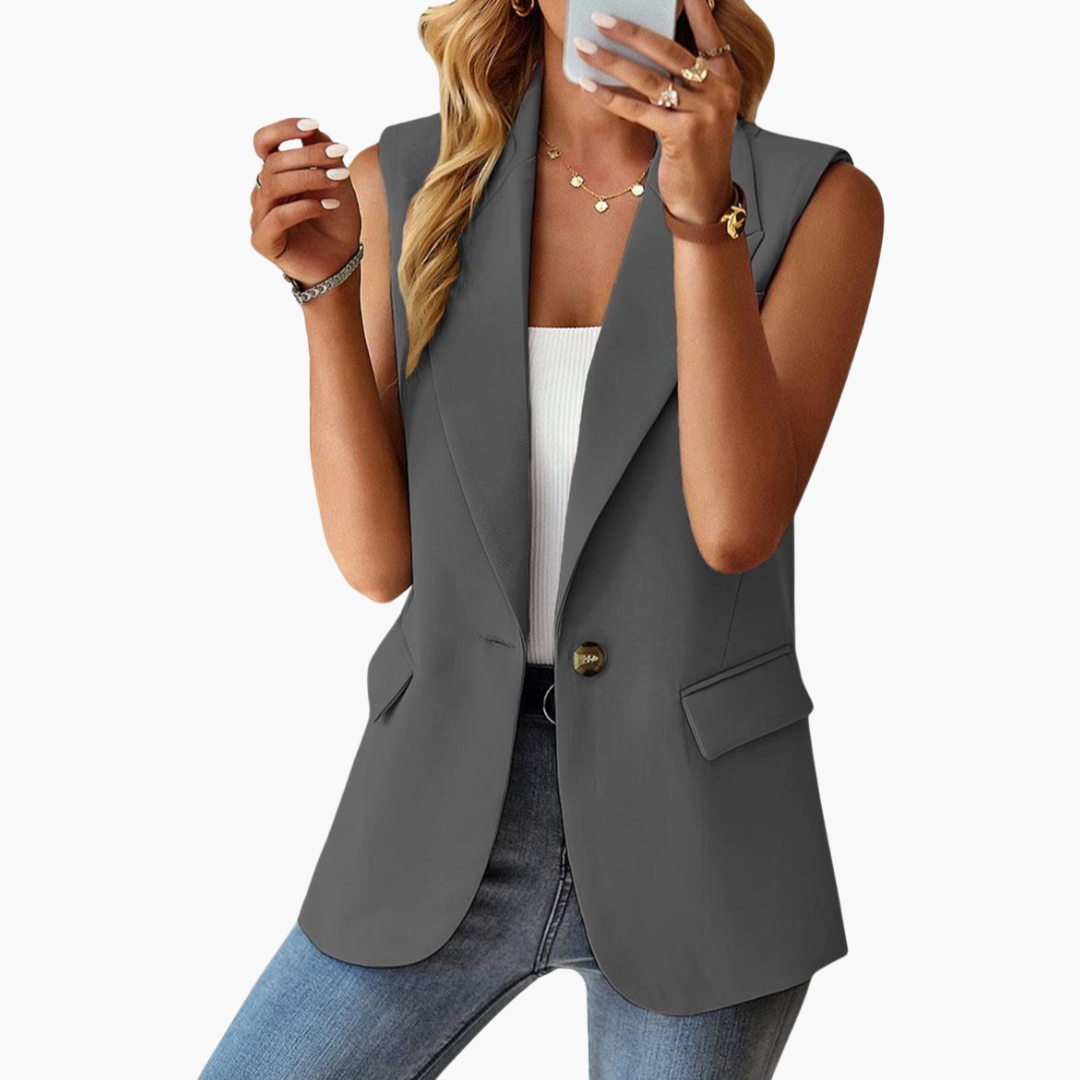 Blazer chaleco para mujer con solapa y cierre de botón