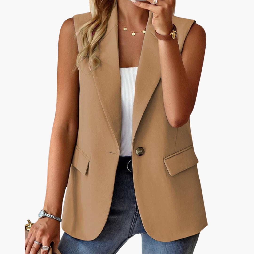 Blazer chaleco para mujer con solapa y cierre de botón