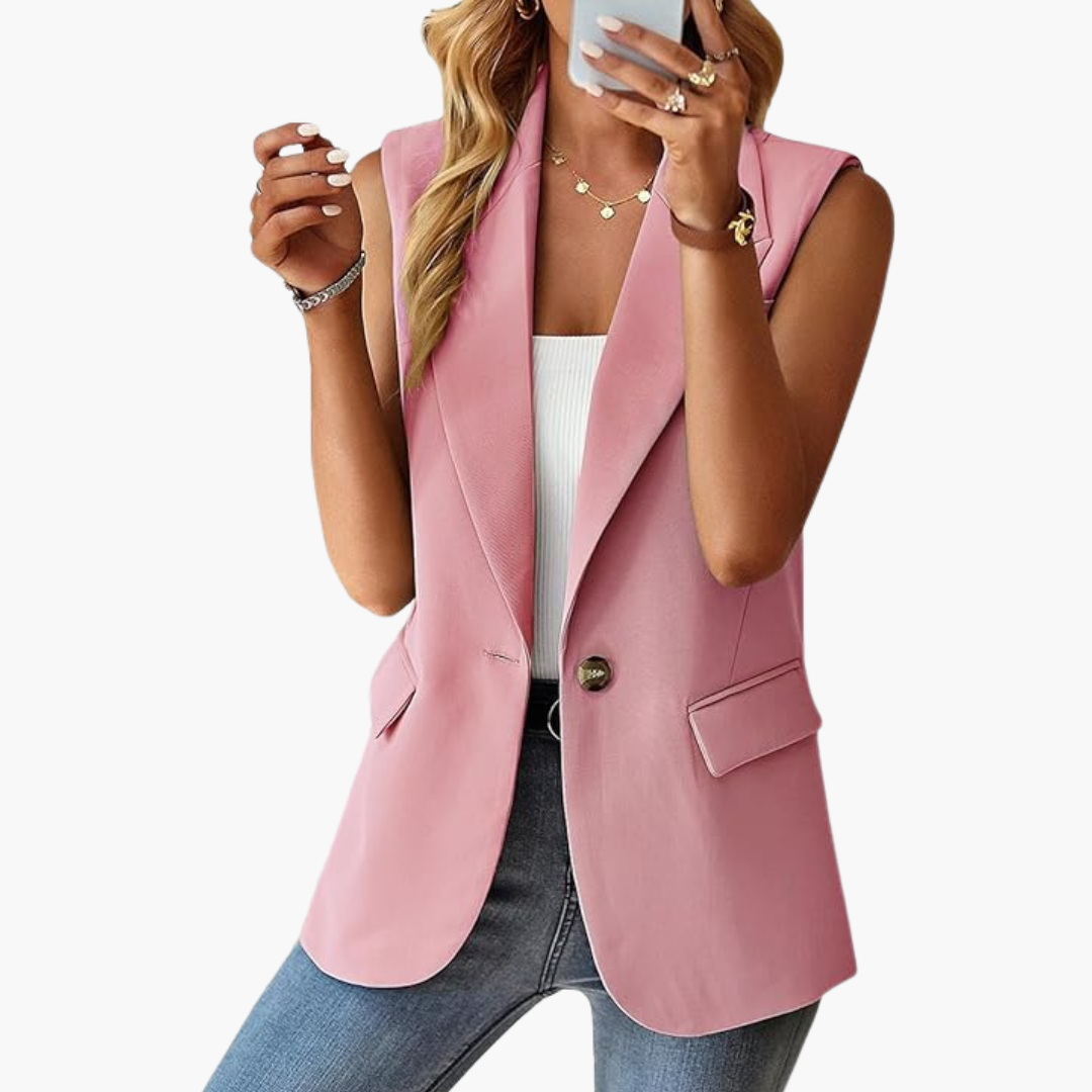 Blazer chaleco para mujer con solapa y cierre de botón