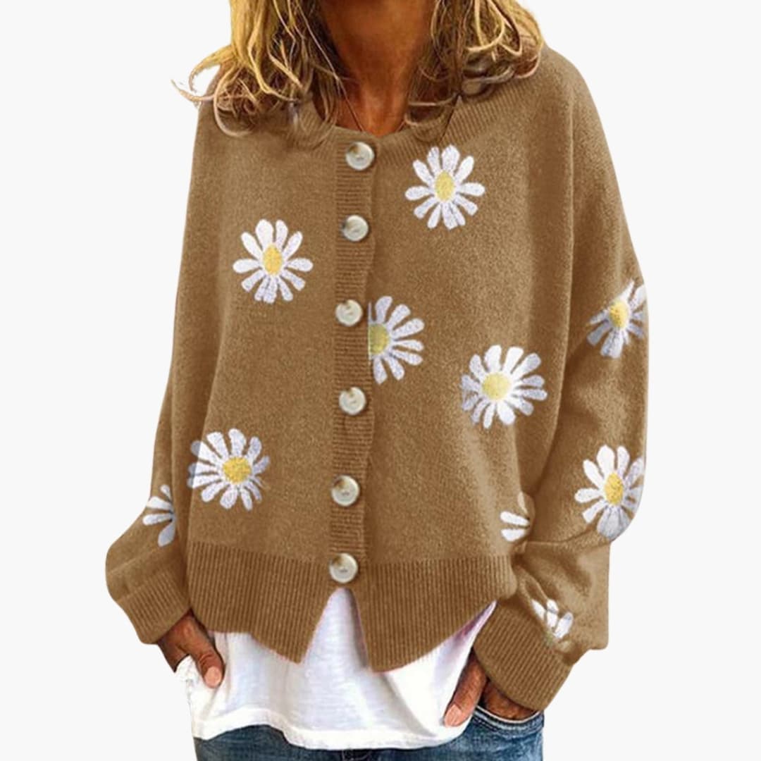 Gilet en maille femme avec motif floral et fermeture à boutons