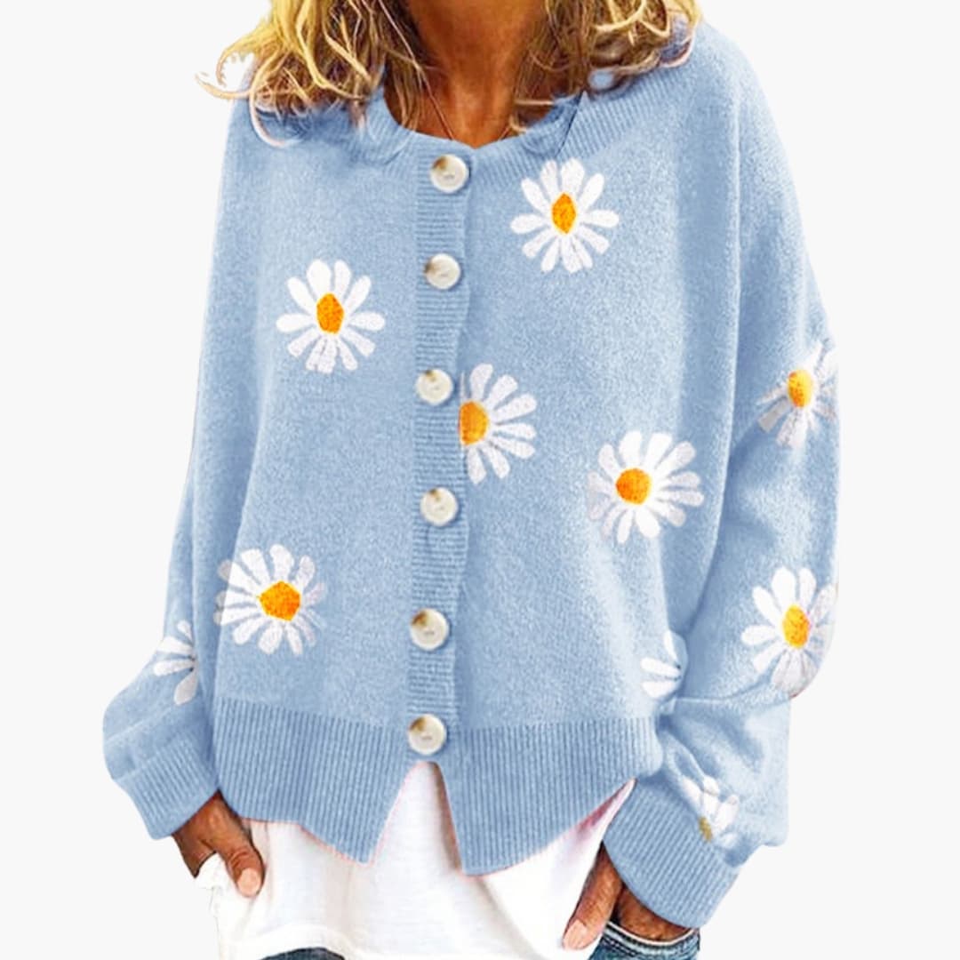 Gilet en maille femme avec motif floral et fermeture à boutons