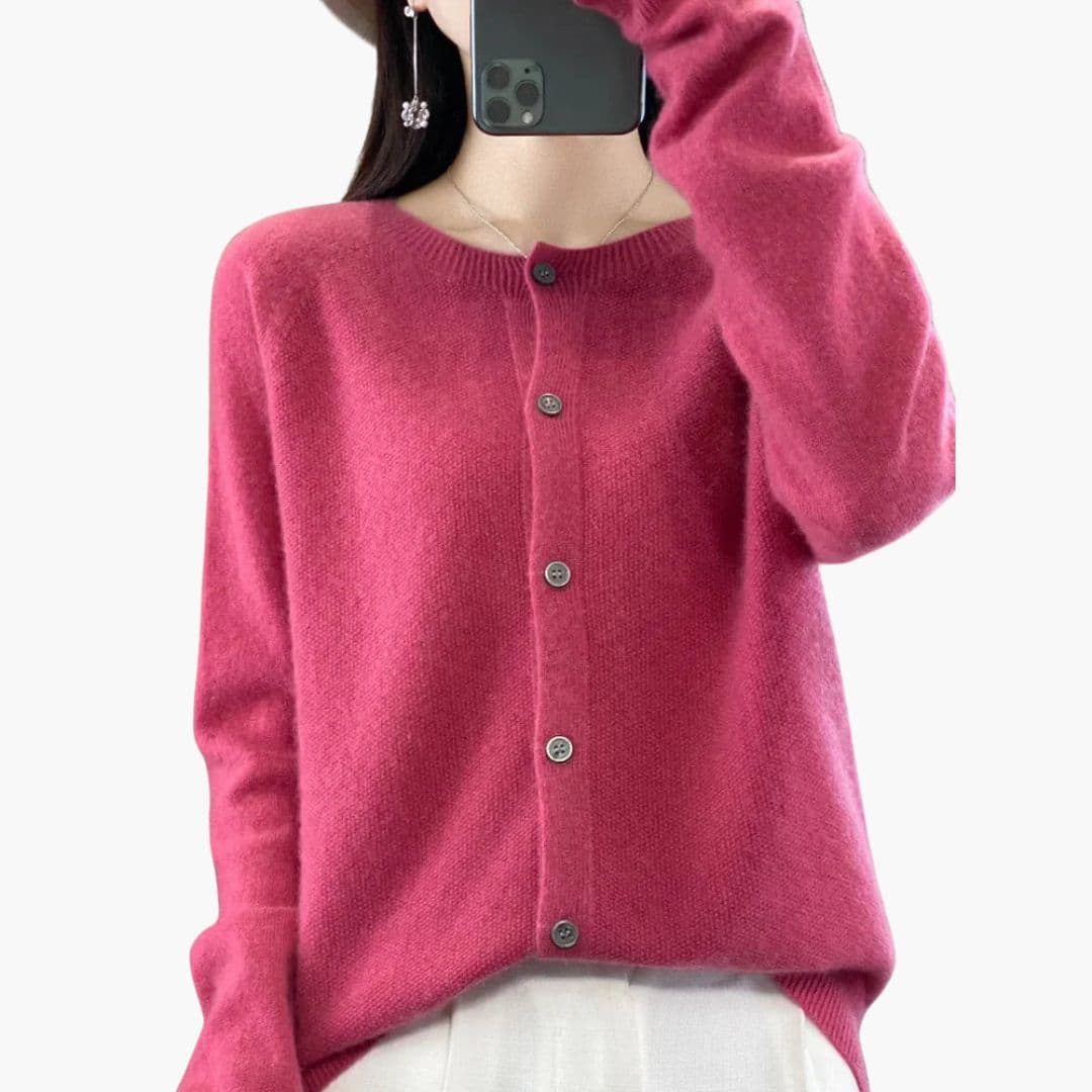 Cardigan femme avec col rond et boutonnage devant