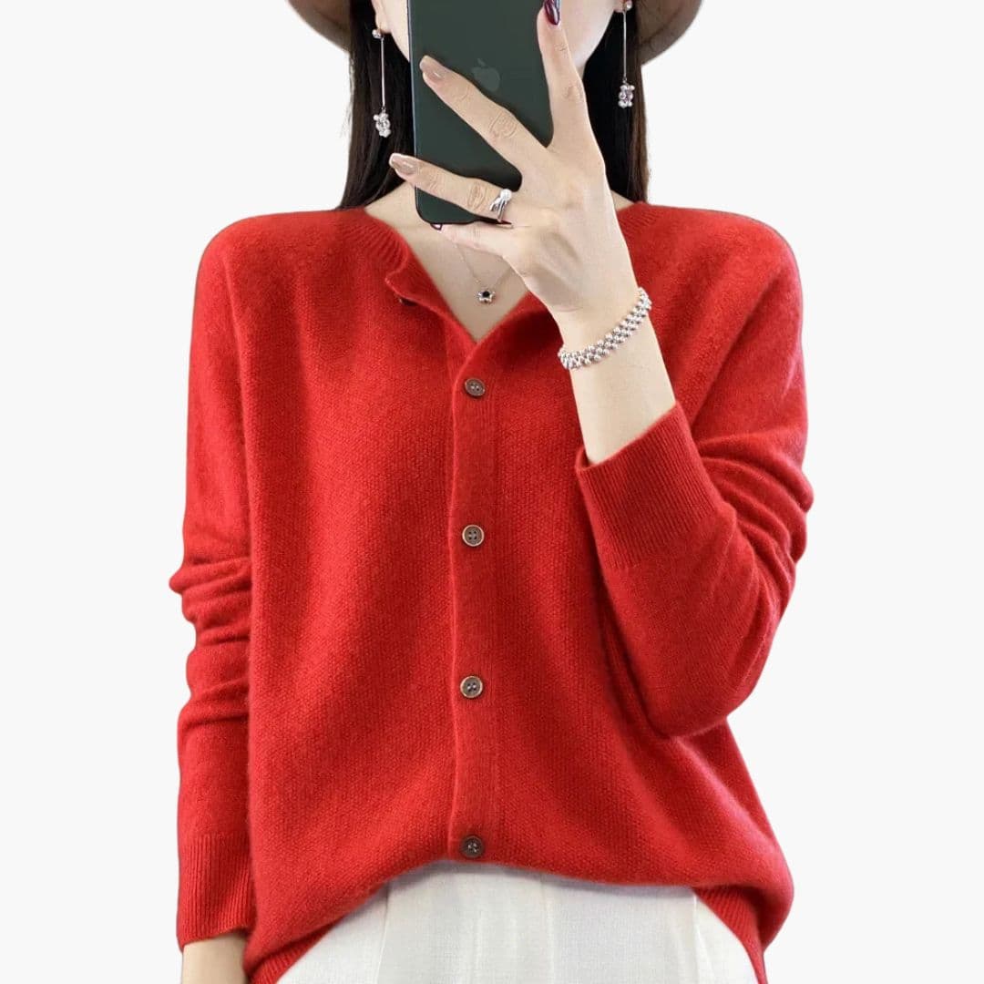 Cardigan femme avec col rond et boutonnage devant