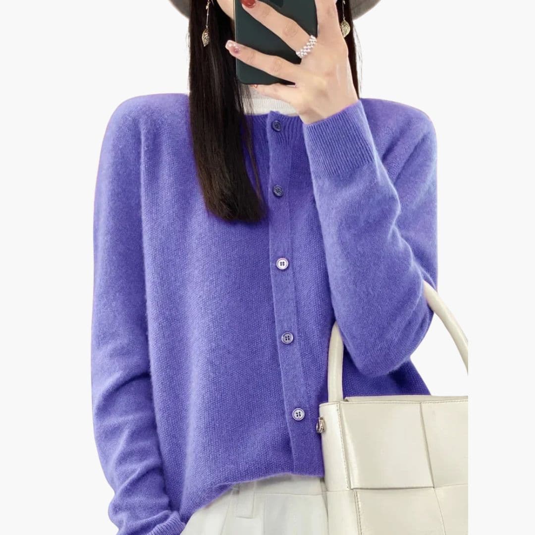 Cardigan femme avec col rond et boutonnage devant