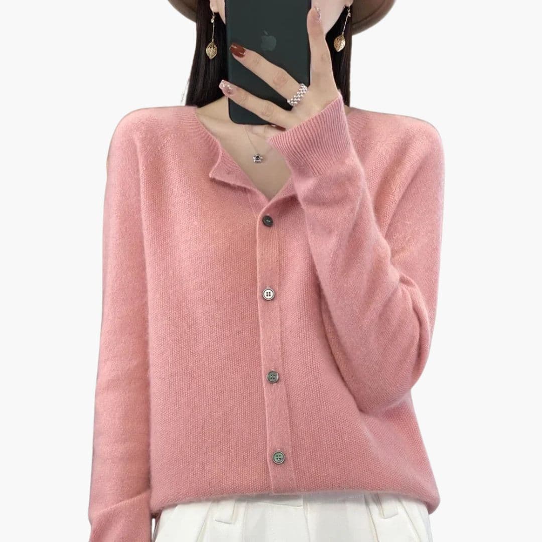 Cardigan femme avec col rond et boutonnage devant