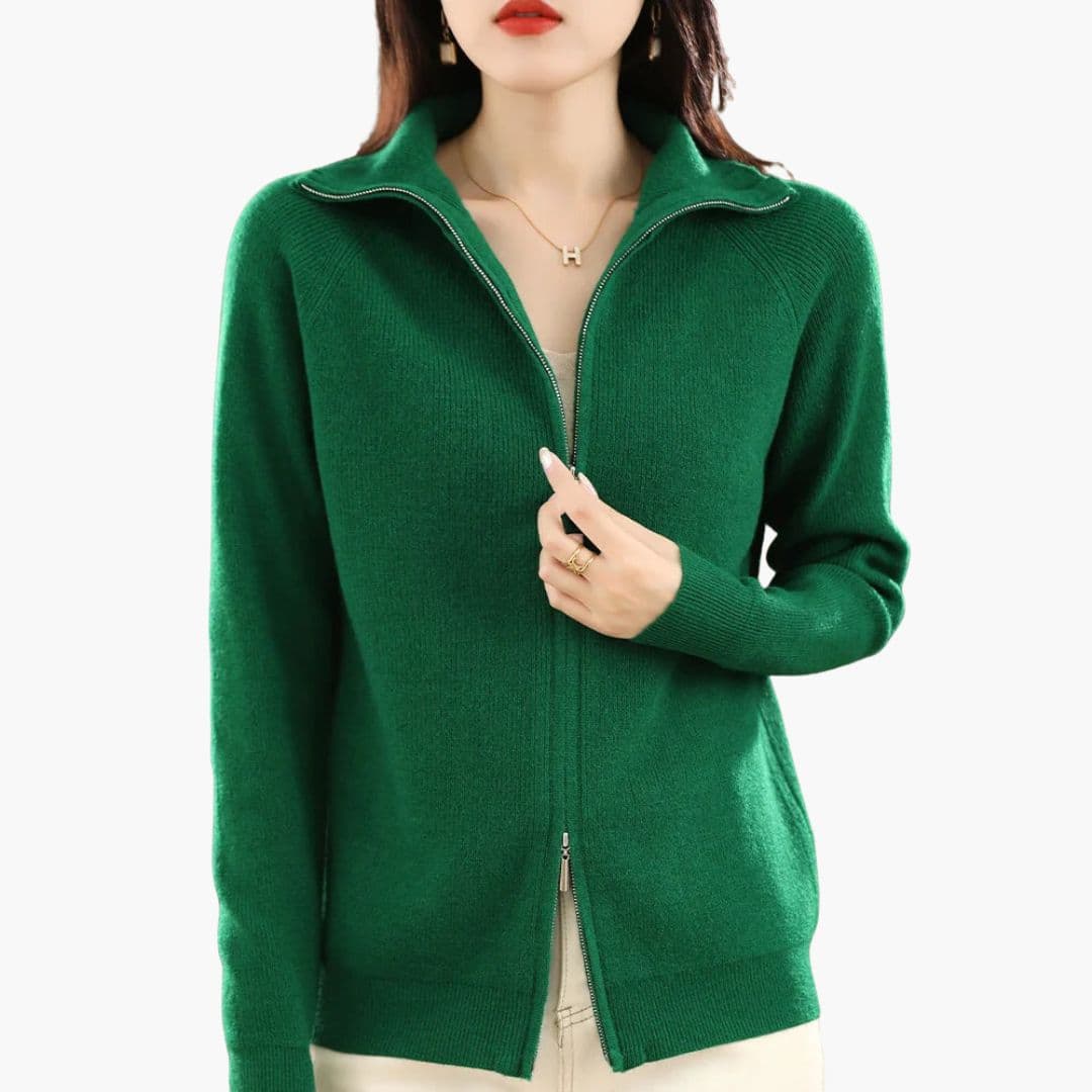 Cardigan femme col montant avec double fermeture éclair