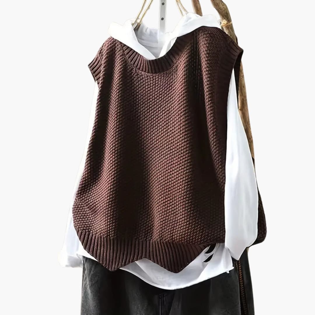 Gilet femme sans manches en maille à encolure V