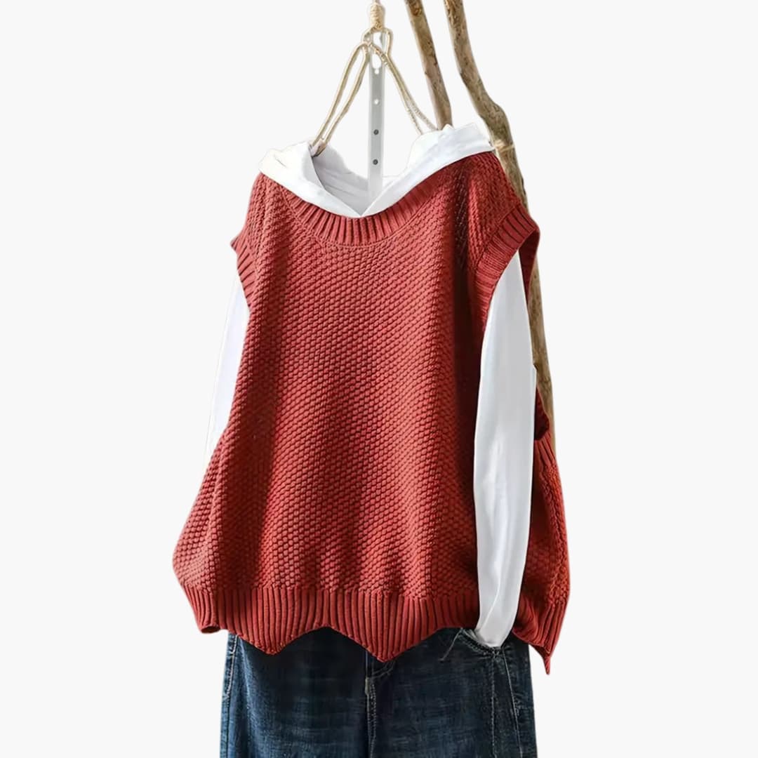 Gilet femme sans manches en maille à encolure V