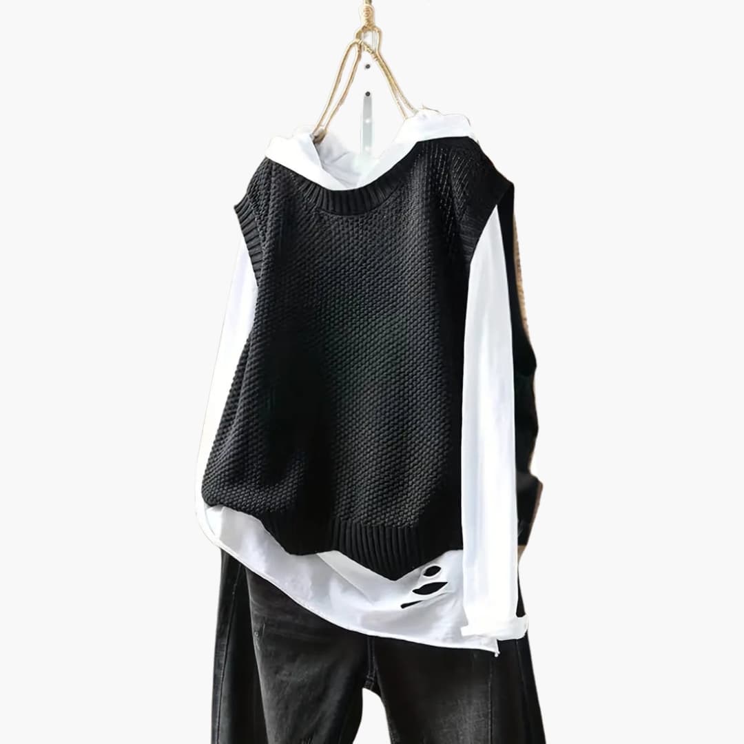 Gilet femme sans manches en maille à encolure V