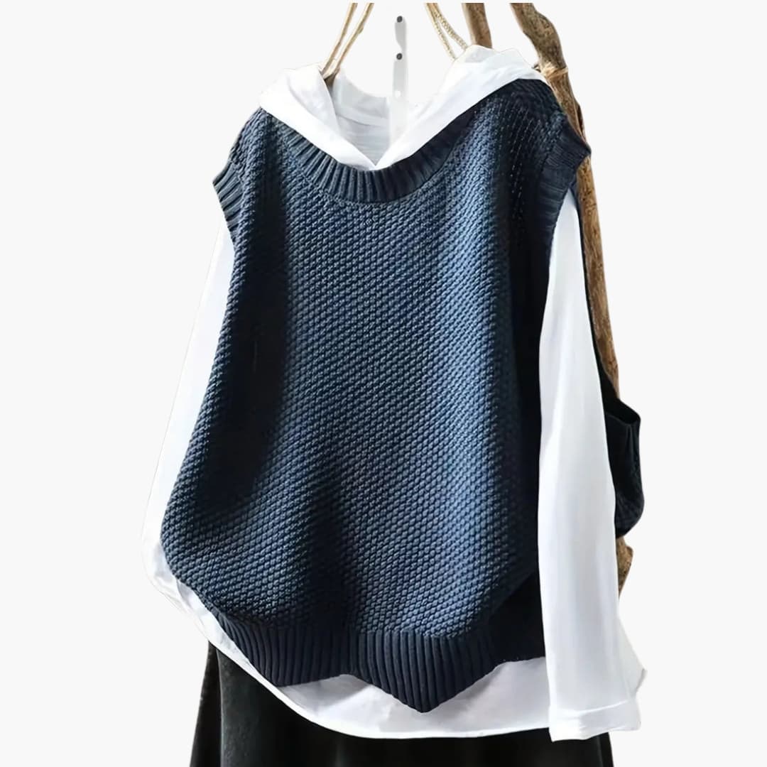 Gilet femme sans manches en maille à encolure V