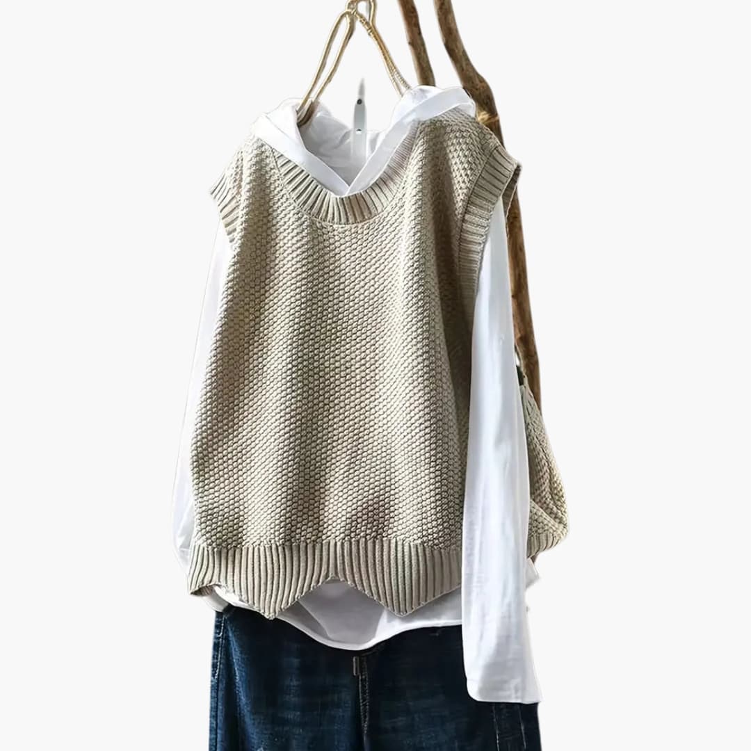 Gilet femme sans manches en maille à encolure V