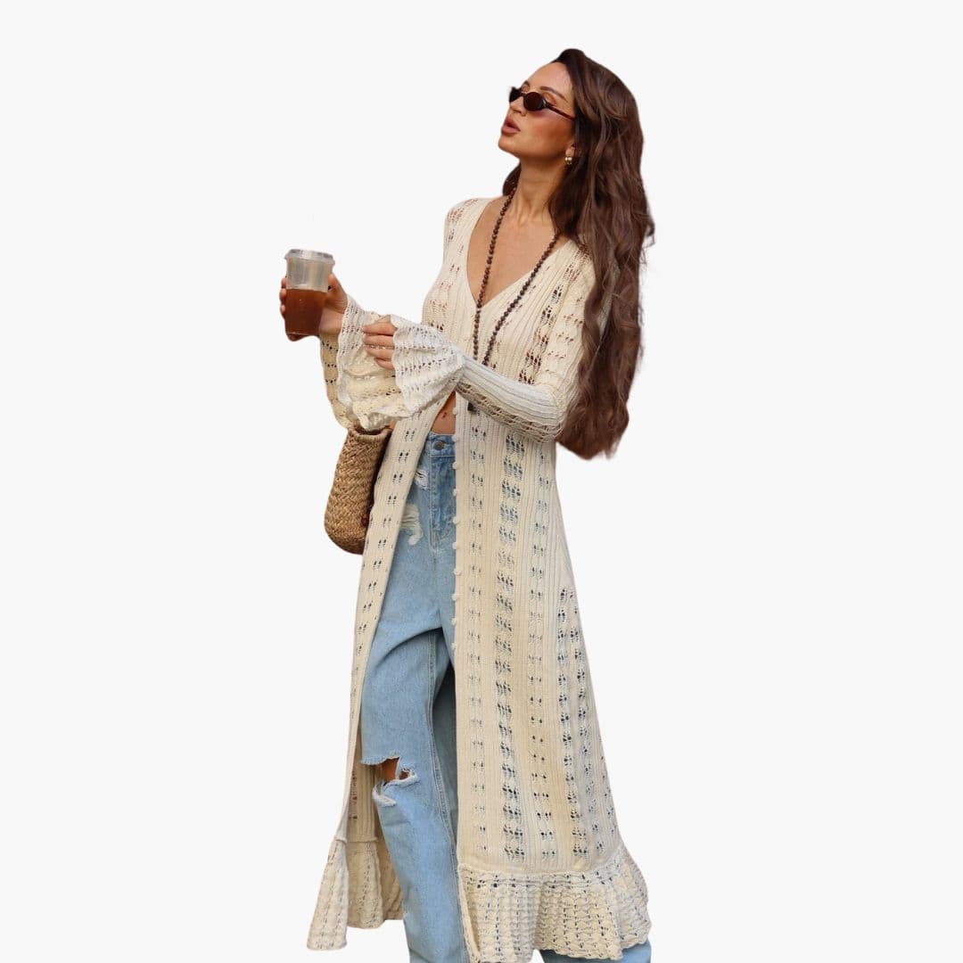 Gilet long femme à manches évasées