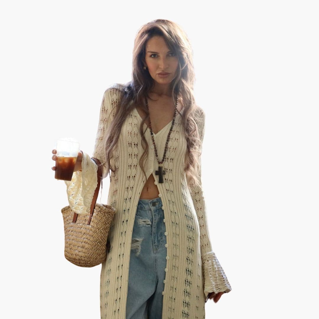 Gilet long femme à manches évasées