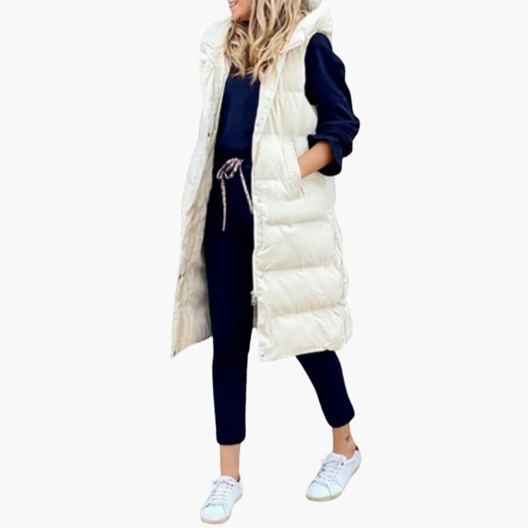 Gilet long matelassé femme avec capuche