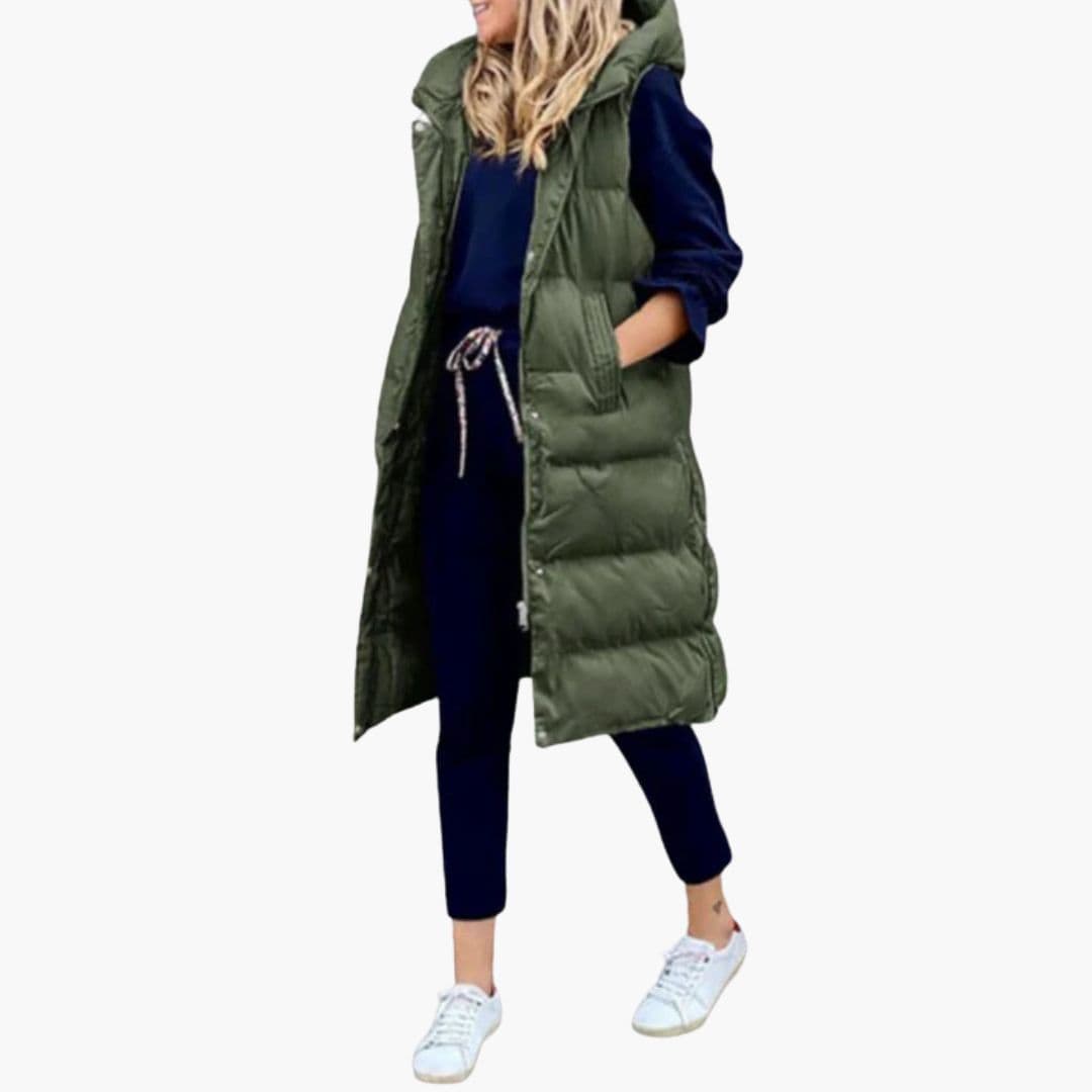 Gilet long matelassé femme avec capuche