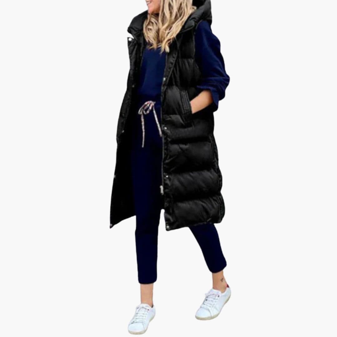 Gilet long matelassé femme avec capuche