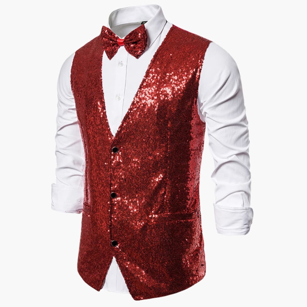 Gilet pailleté per uomo con papillon abbinato – Abbigliamento festivo