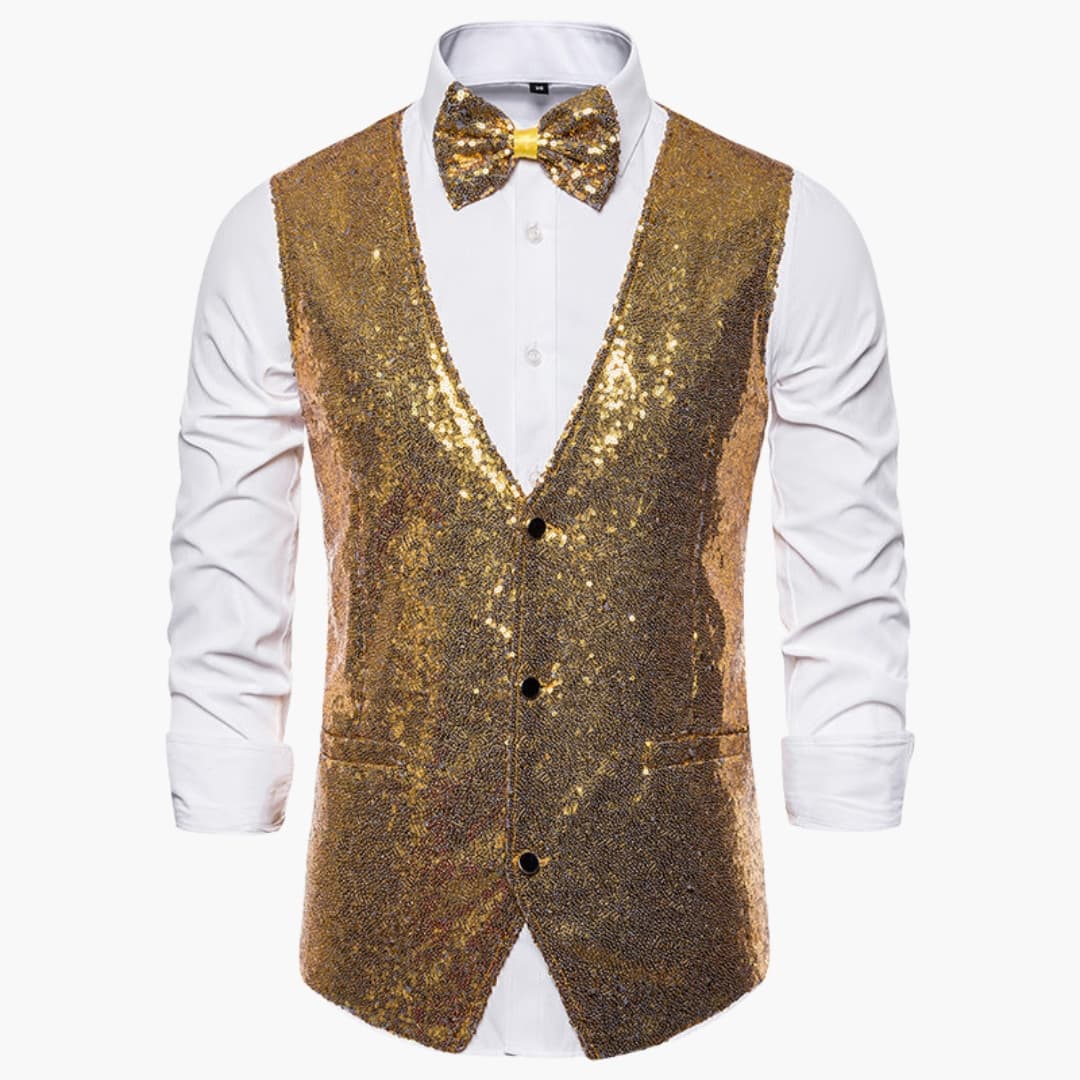 Gilet pailleté per uomo con papillon abbinato – Abbigliamento festivo