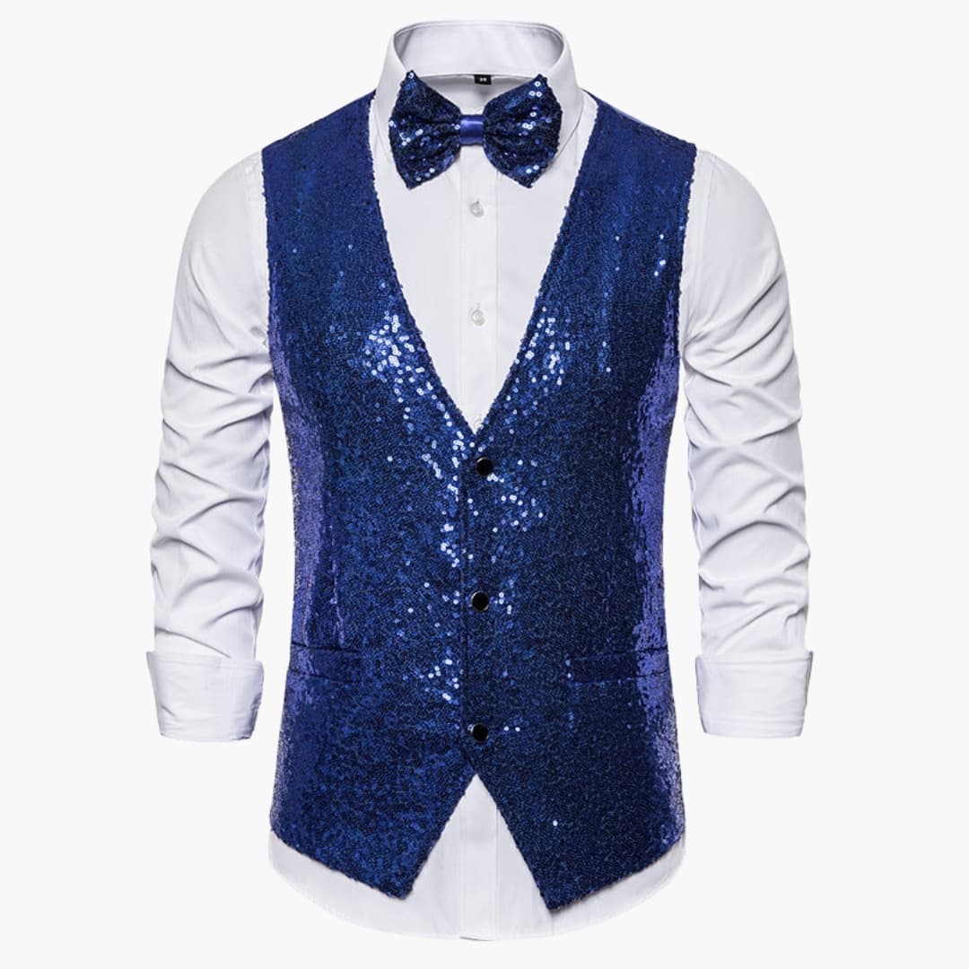 Gilet pailleté pour homme avec nœud papillon assorti – Tenue festive