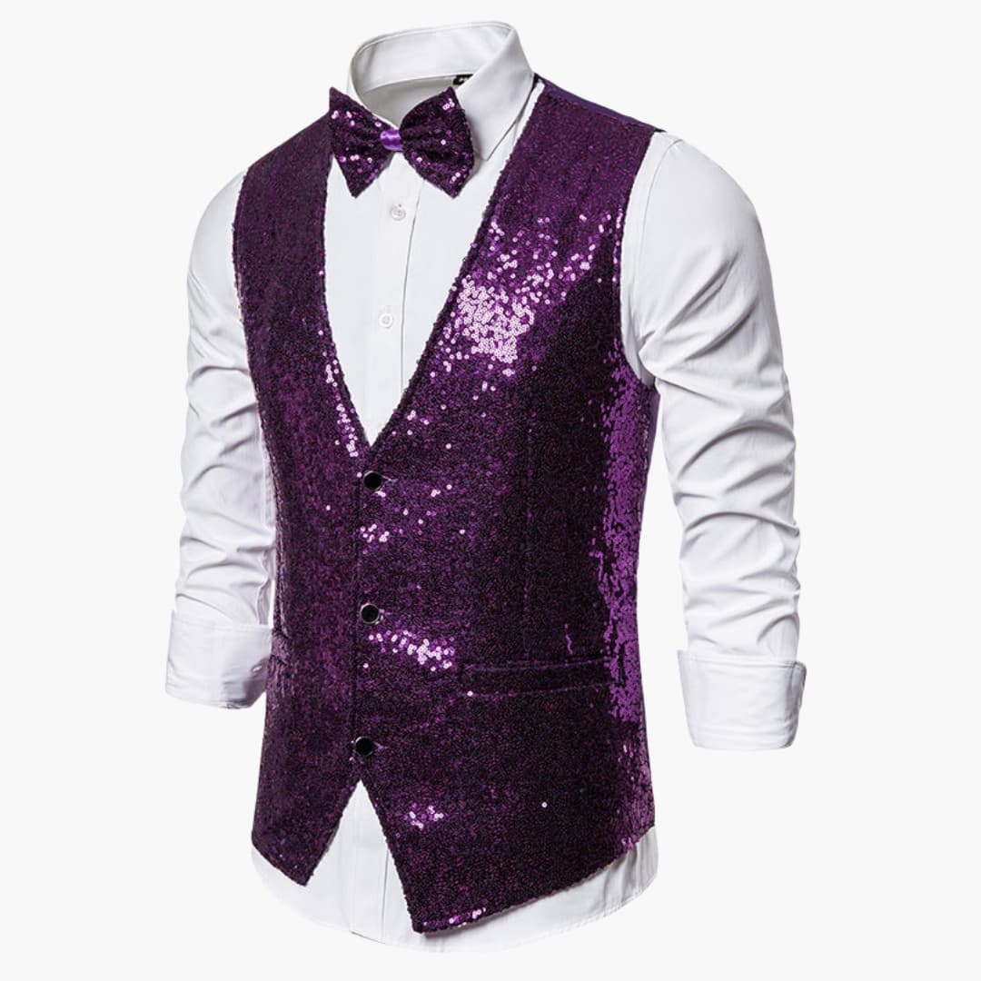 Gilet pailleté per uomo con papillon abbinato – Abbigliamento festivo