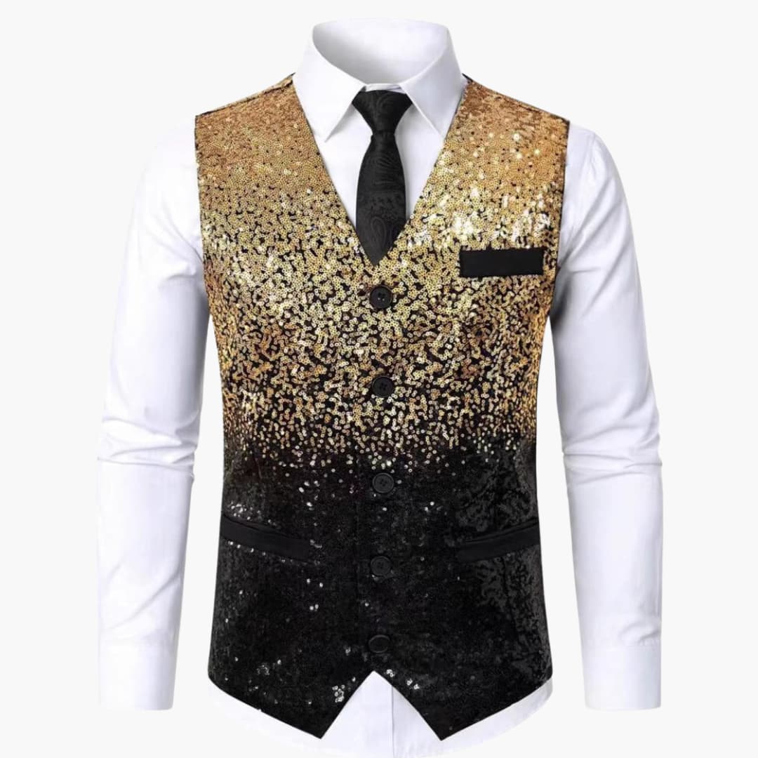 Gilet pour homme avec surface extérieure pailletée et fermeture avant