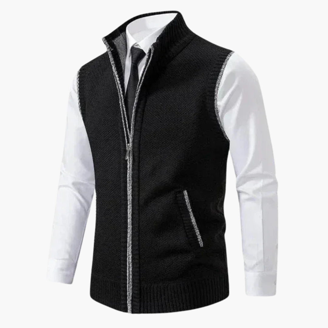 Gilet sans manches en tricot pour homme avec fermeture éclair et poches latérales