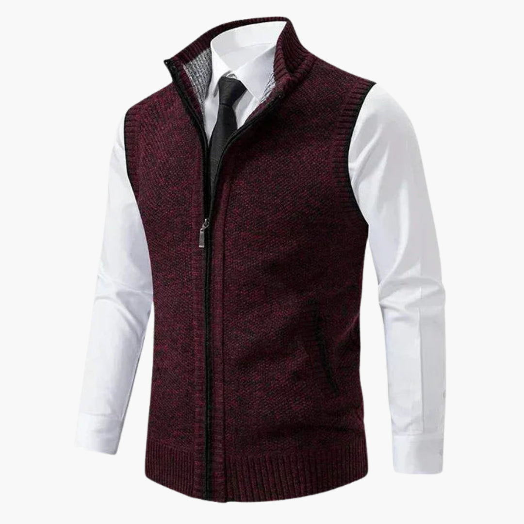 Gilet sans manches en tricot pour homme avec fermeture éclair et poches latérales