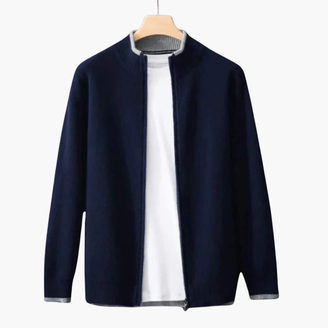 Gilet zippé pour homme avec col côtelé et ourlet droit