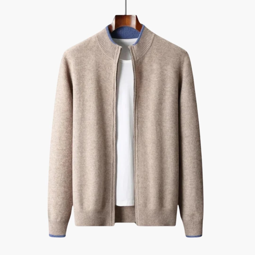 Gilet zippé pour homme avec col côtelé et ourlet droit