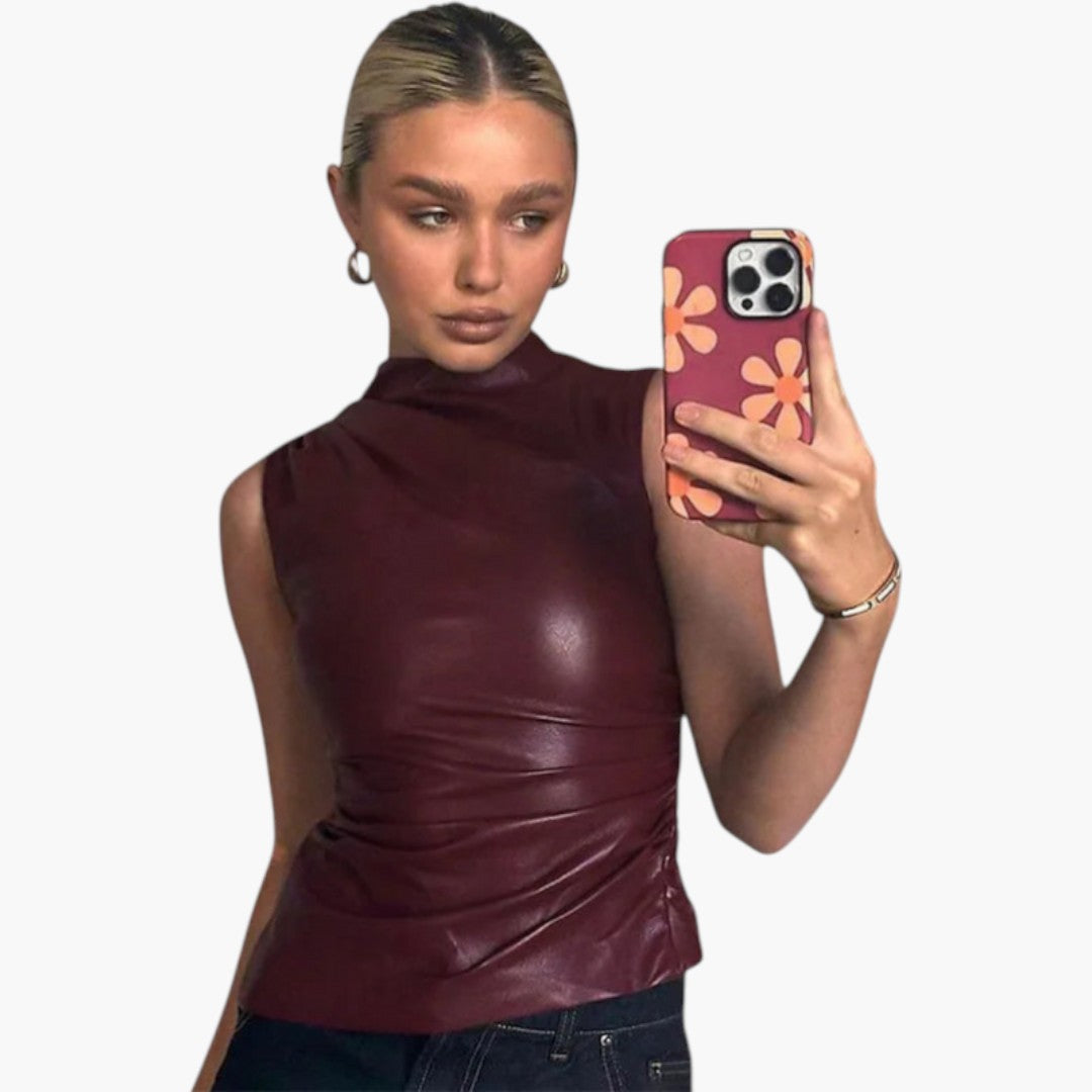 Women's Sleeveless Top with High Neck and Fitted Cut
