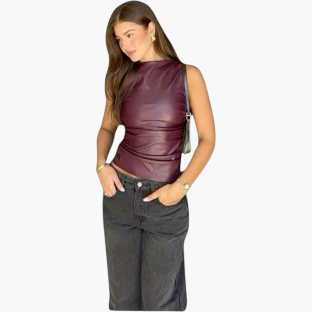 Women's Sleeveless Top with High Neck and Fitted Cut