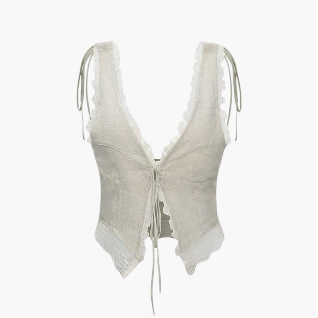 Maglia Donna con Scollo a V e Rifinitura in Pizzo