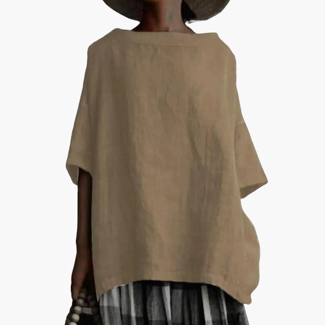 Haut femme ample avec col bateau et coupe décontractée