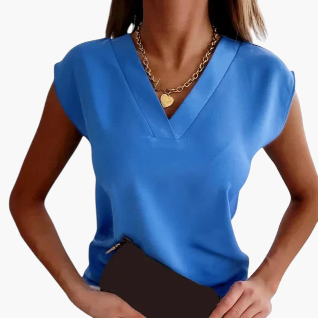 Maglia donna con scollo a V e maniche corte a mantella