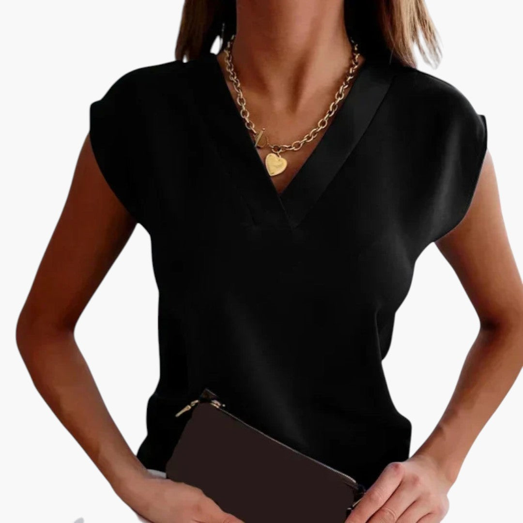 Maglia donna con scollo a V e maniche corte a mantella