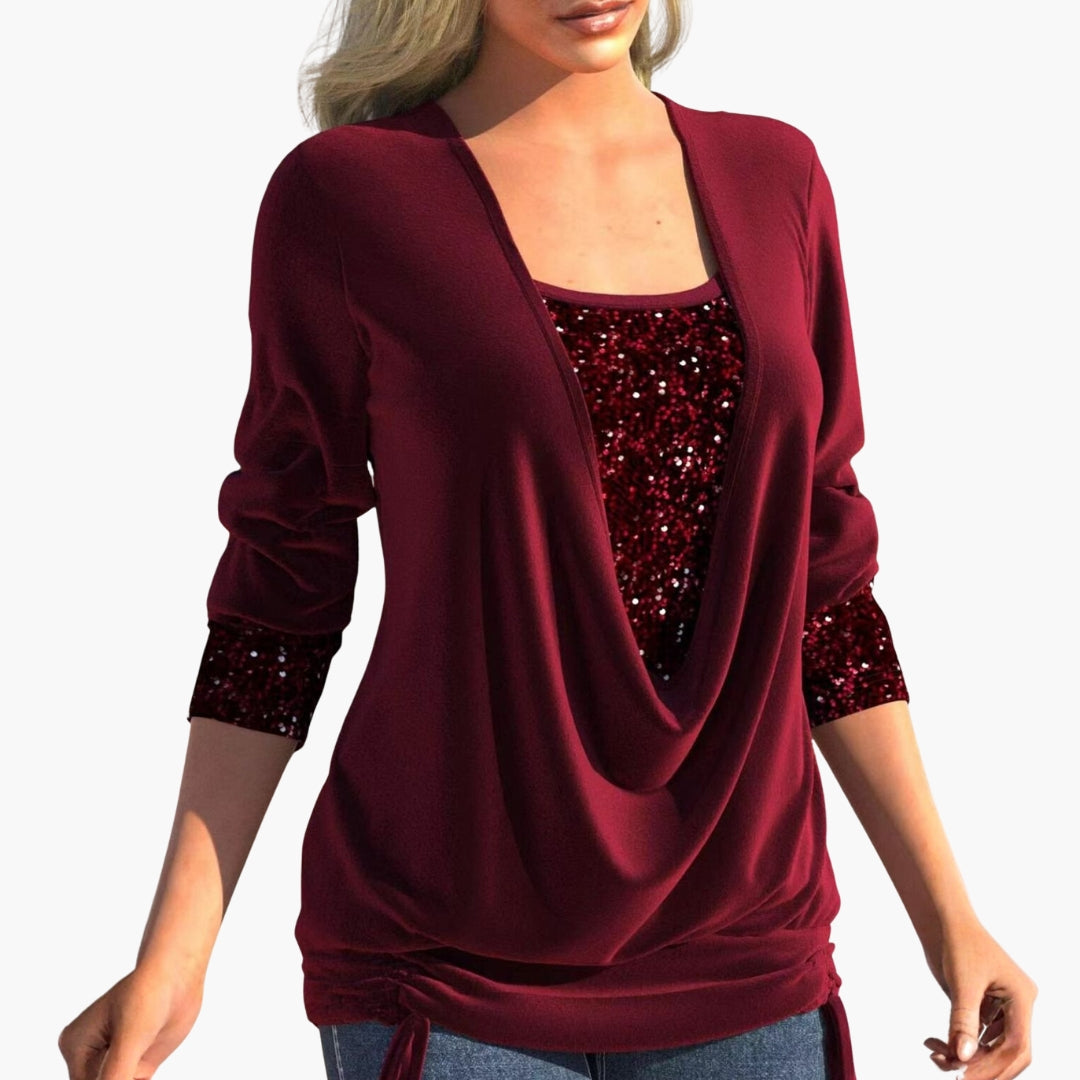 Haut femme drapé devant avec empiècements sequins