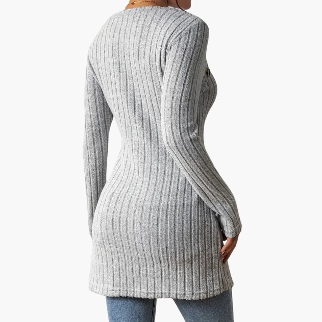 Haut femme en maille côtelée à manches longues