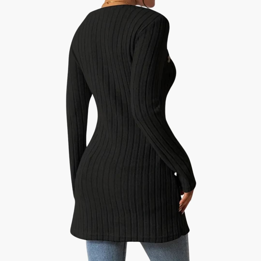 Haut femme en maille côtelée à manches longues