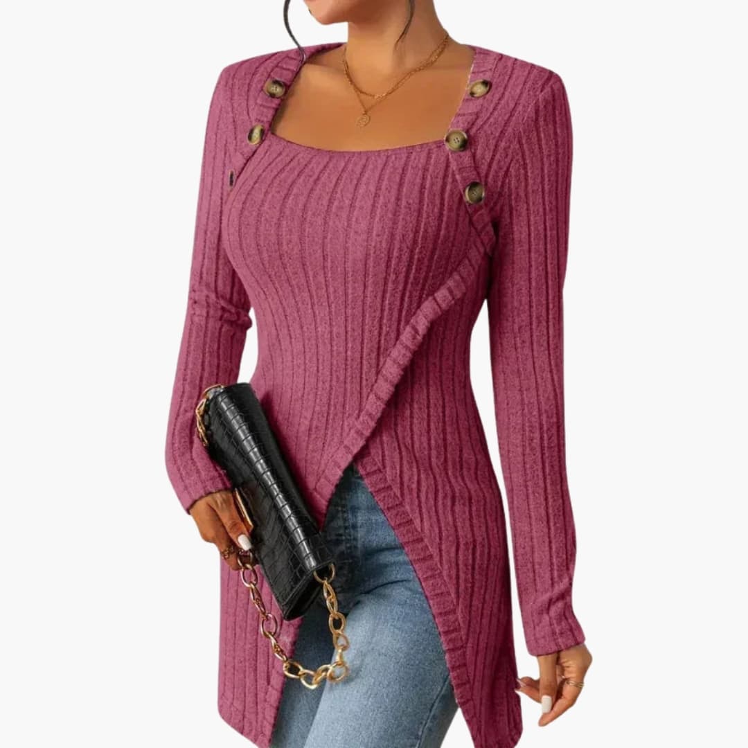Haut femme en maille côtelée à manches longues
