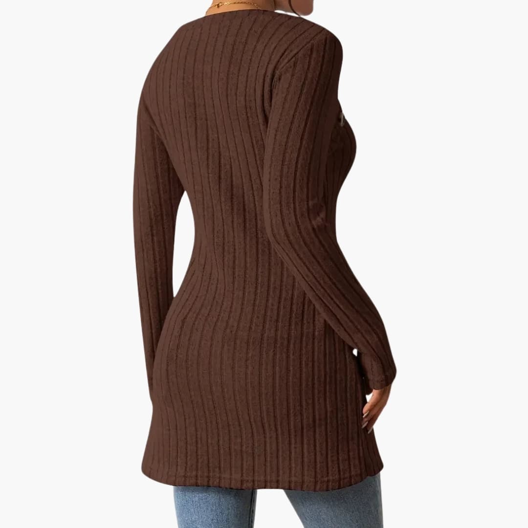 Haut femme en maille côtelée à manches longues