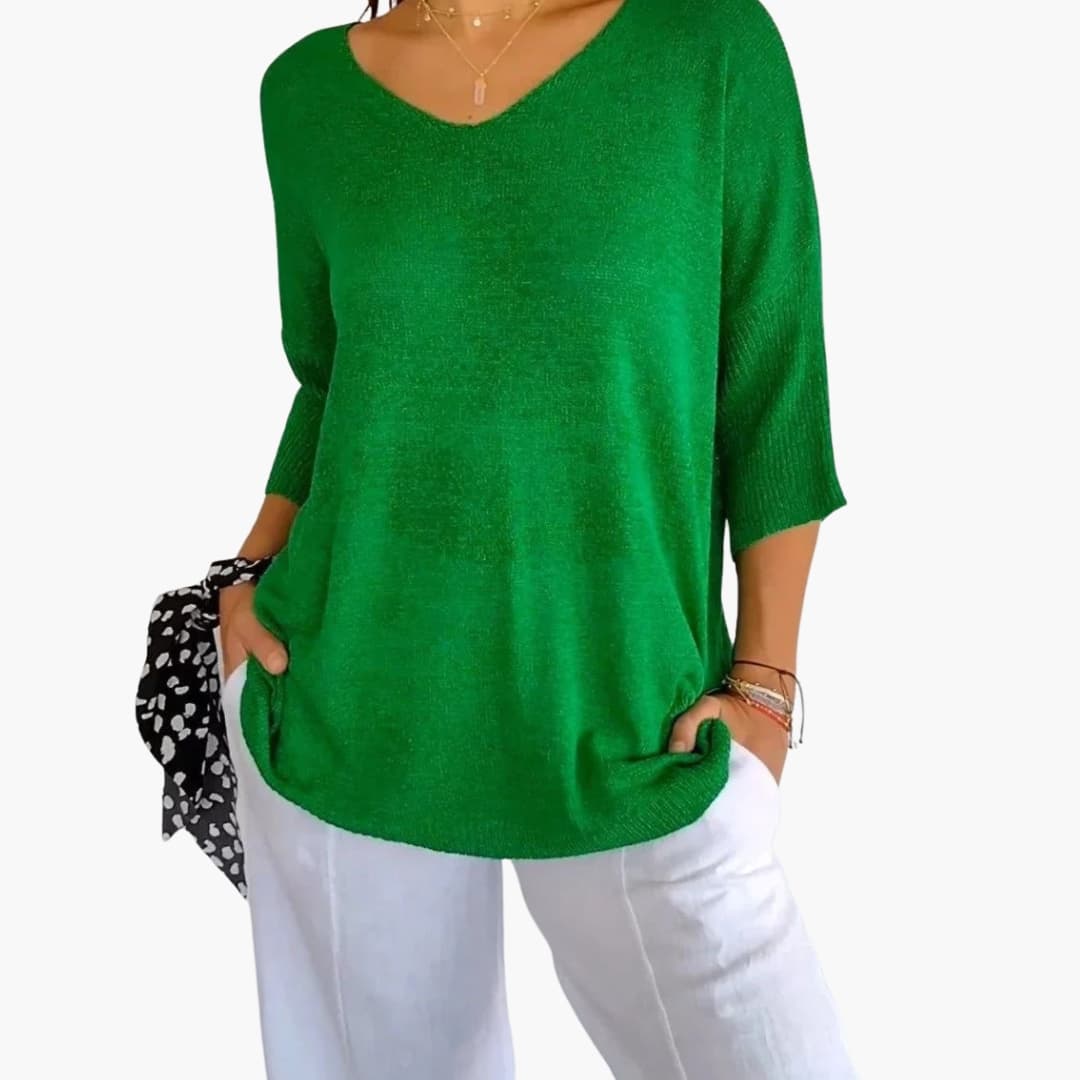 Haut femme en tricot avec encolure en V et coupe décontractée