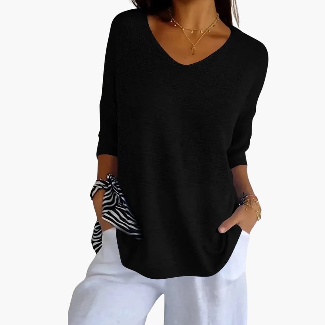Haut femme en tricot avec encolure en V et coupe décontractée