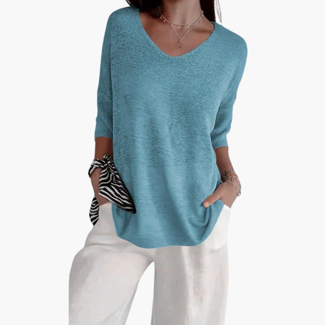 Haut femme en tricot avec encolure en V et coupe décontractée