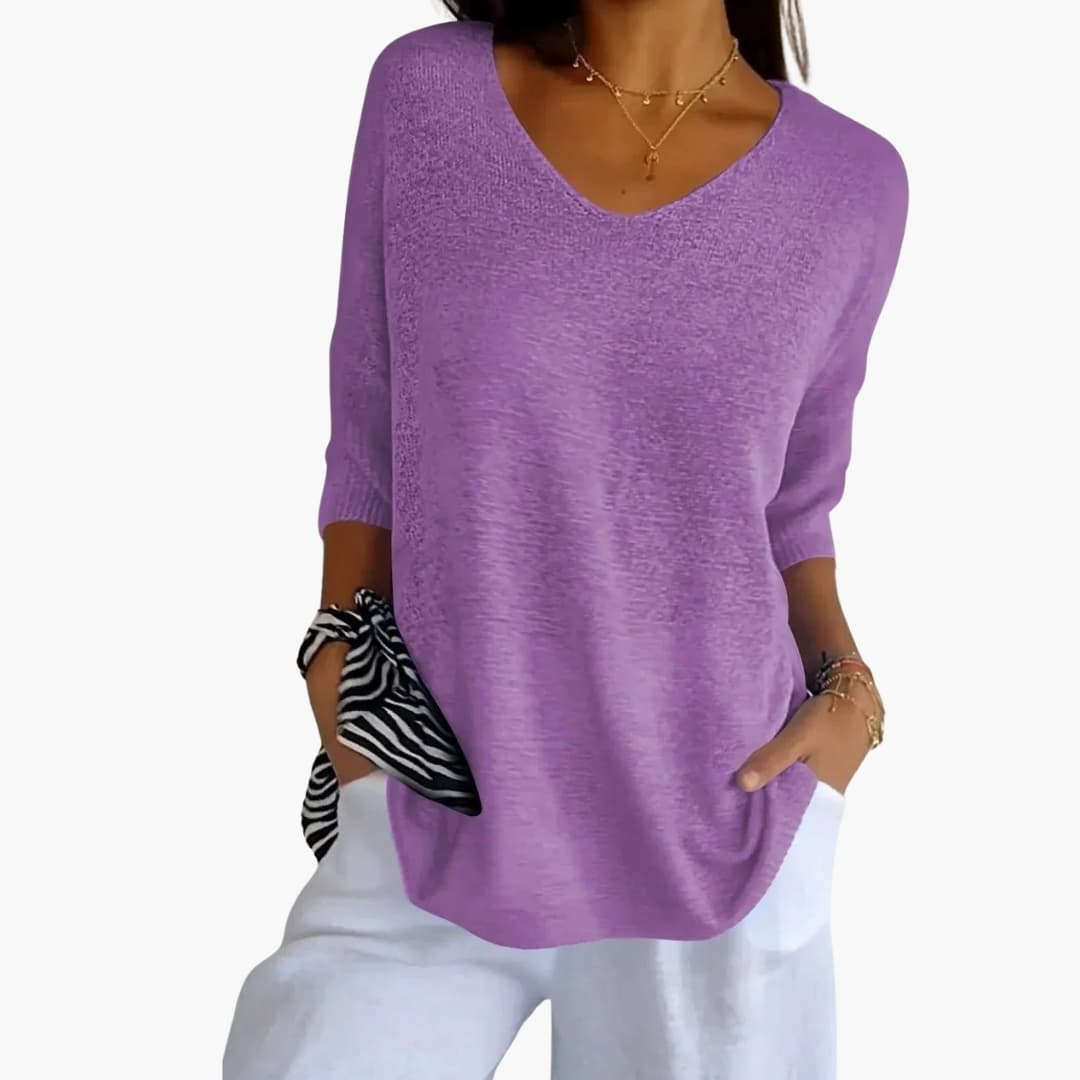 Haut femme en tricot avec encolure en V et coupe décontractée