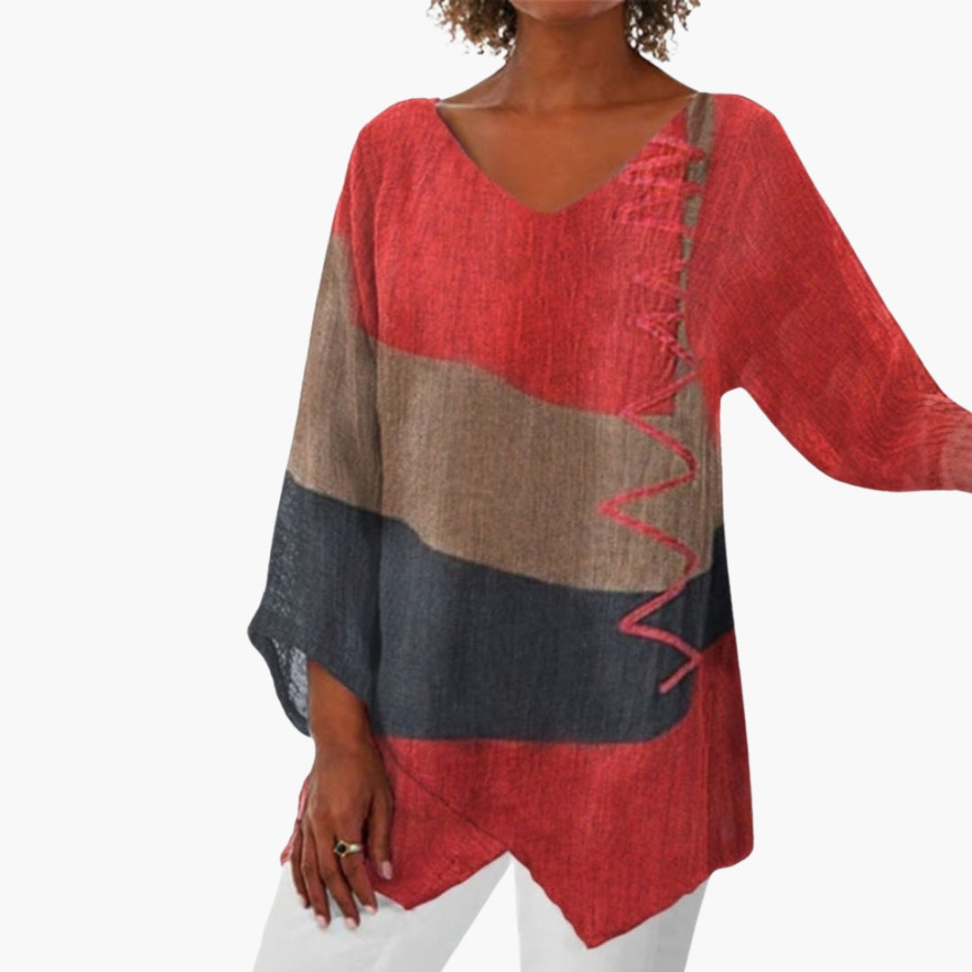 Maglia donna maniche lunghe scollo a V con motivo stampato